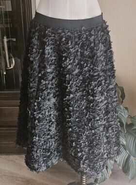 Fierce Black skirt is detailed with 3d raised flowers in mid length skirt SZ MP